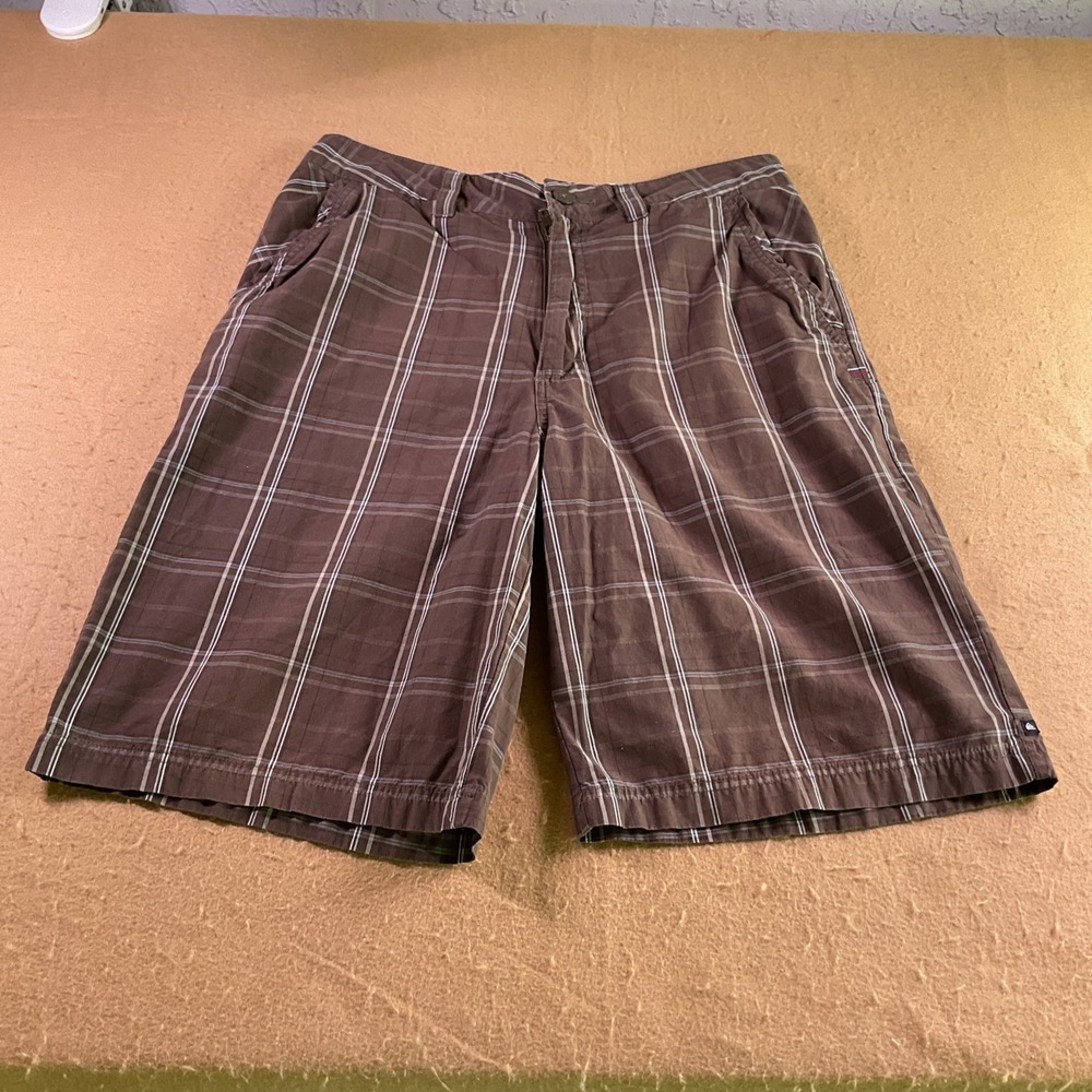 Quiksilver Edition Mens Brown Plaid Cotton Shorts Size 32 J104179 Flat Front